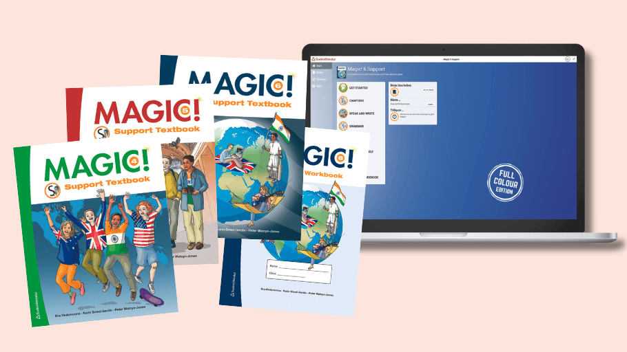 Magic! Support – anpassat engelskmaterial med stödstruktur i både böcker och digitalt läromedel för mellanstadiet.
